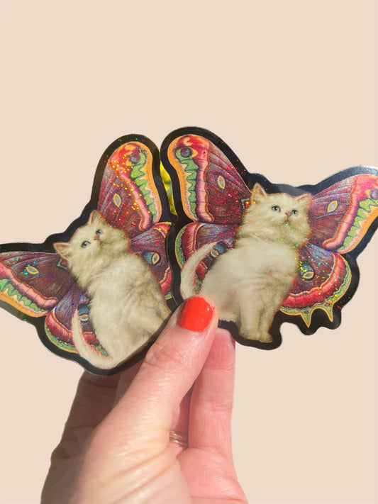 Cat Butterfly Glitter Sticker