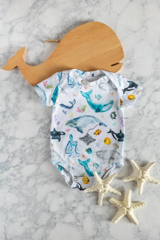 Infant bodysuit, whale bodysuit, infant romper,: Newborn