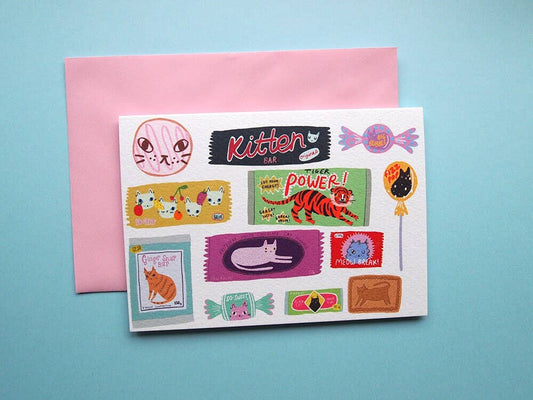 Retro Chocolate Cat Themed Greetings Card