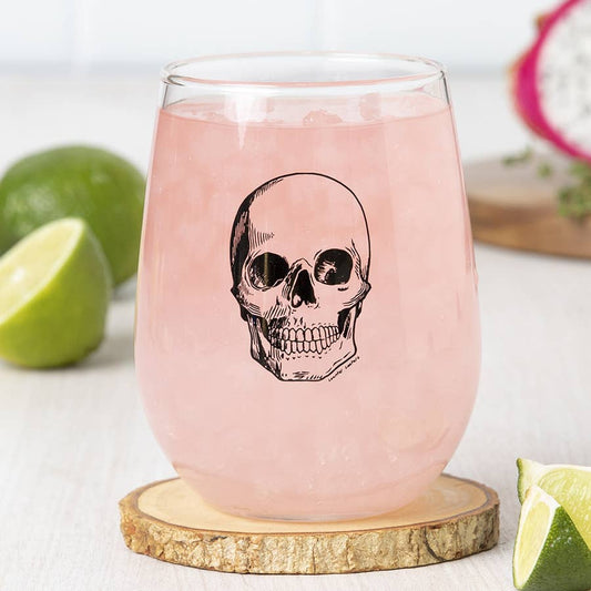 Skull Stemless Wine Glass - Black
