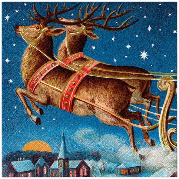 Santa on a Sleigh Lunch Napkins - Christmas Paper Napkins