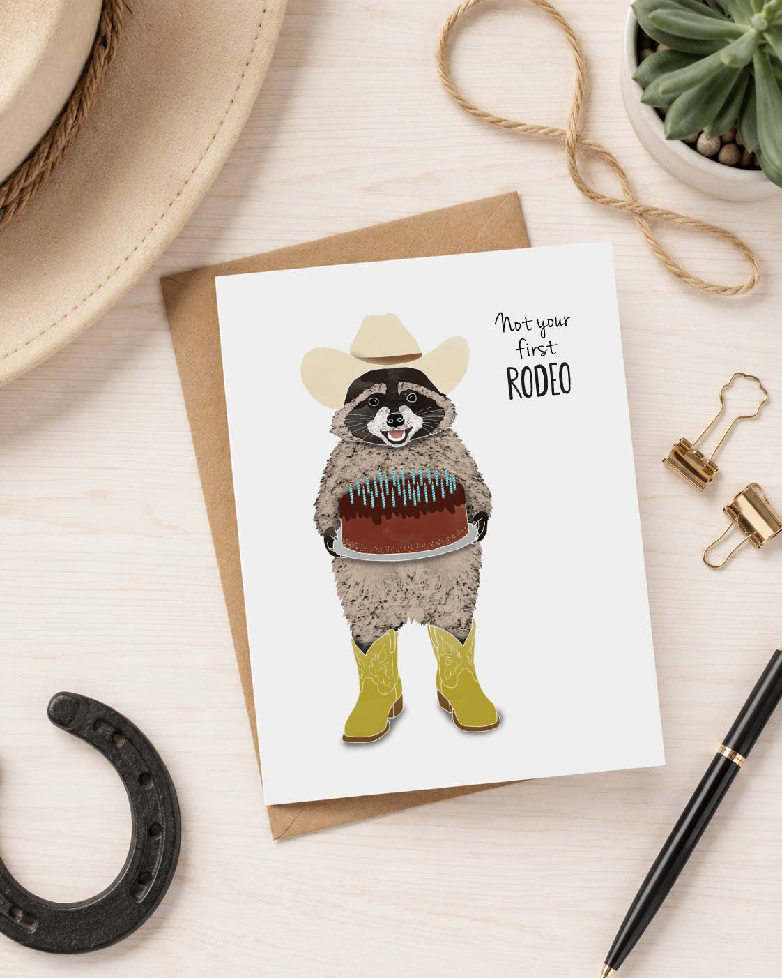 Funny Raccoon Cowboy Birthday Card