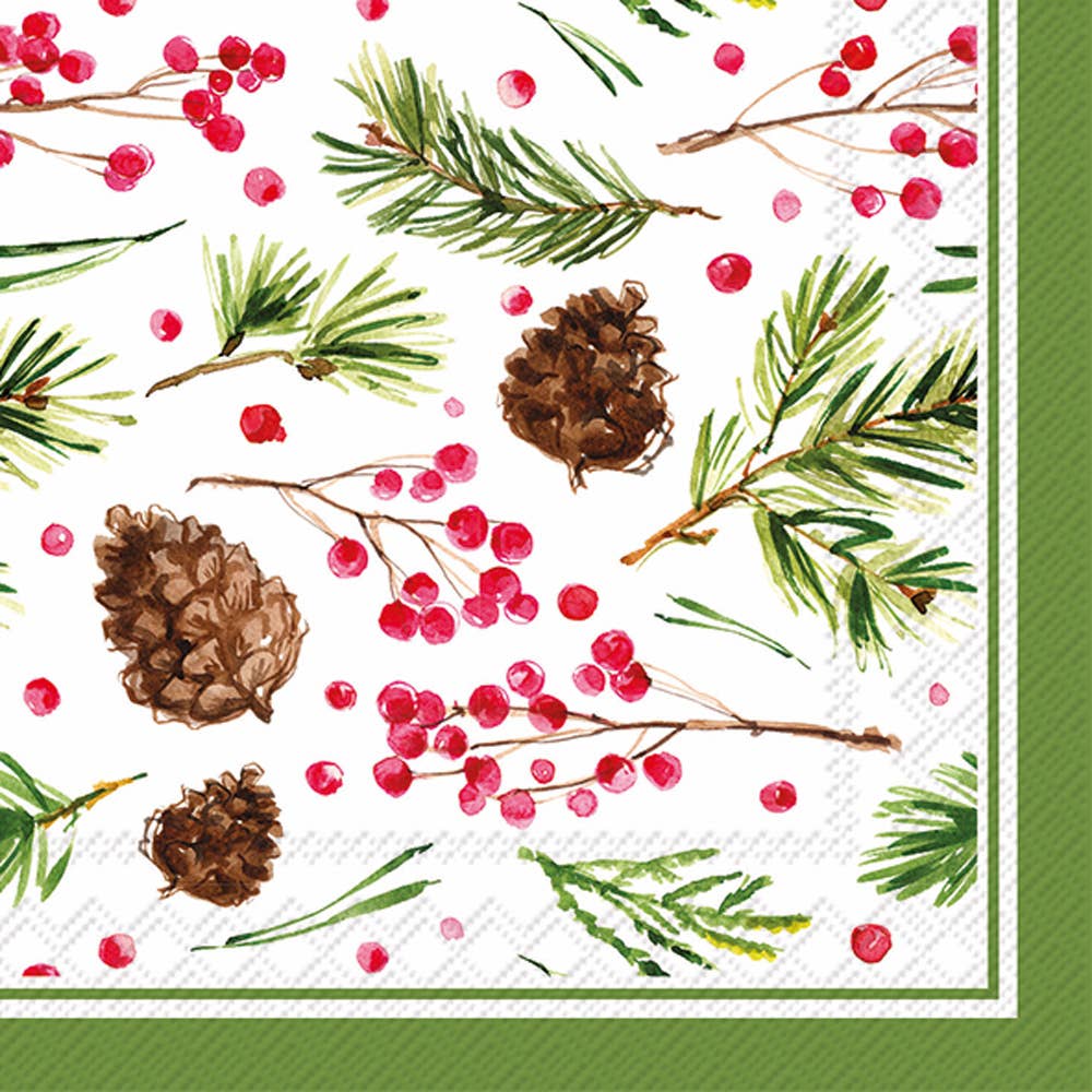Paper Cocktail Napkins Pack of 20 Pinecone Pattern Christmas