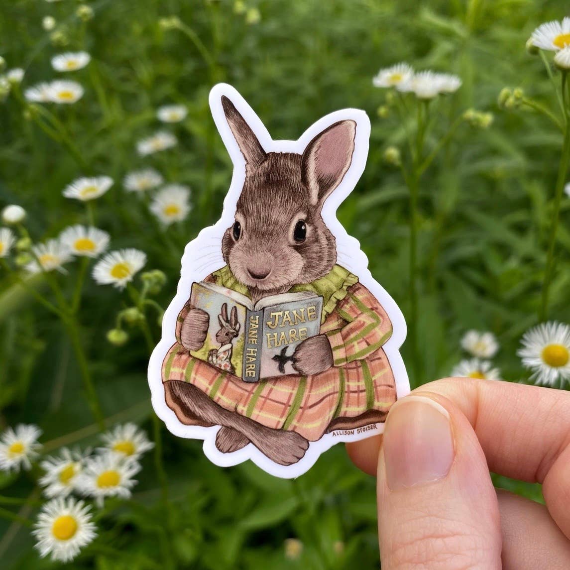 Bookish Cottontail Rabbit Weatherproof Vinyl Sticker