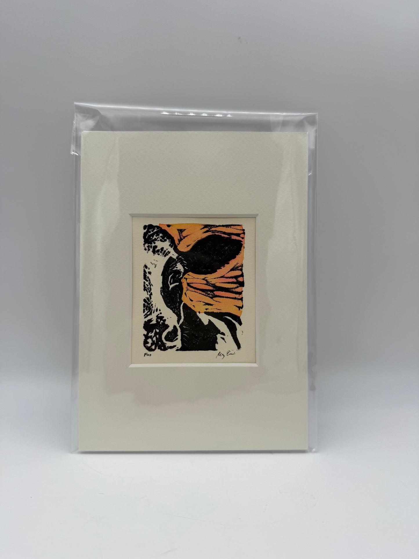 Original Linocut Matted Print 5X7 - Cow