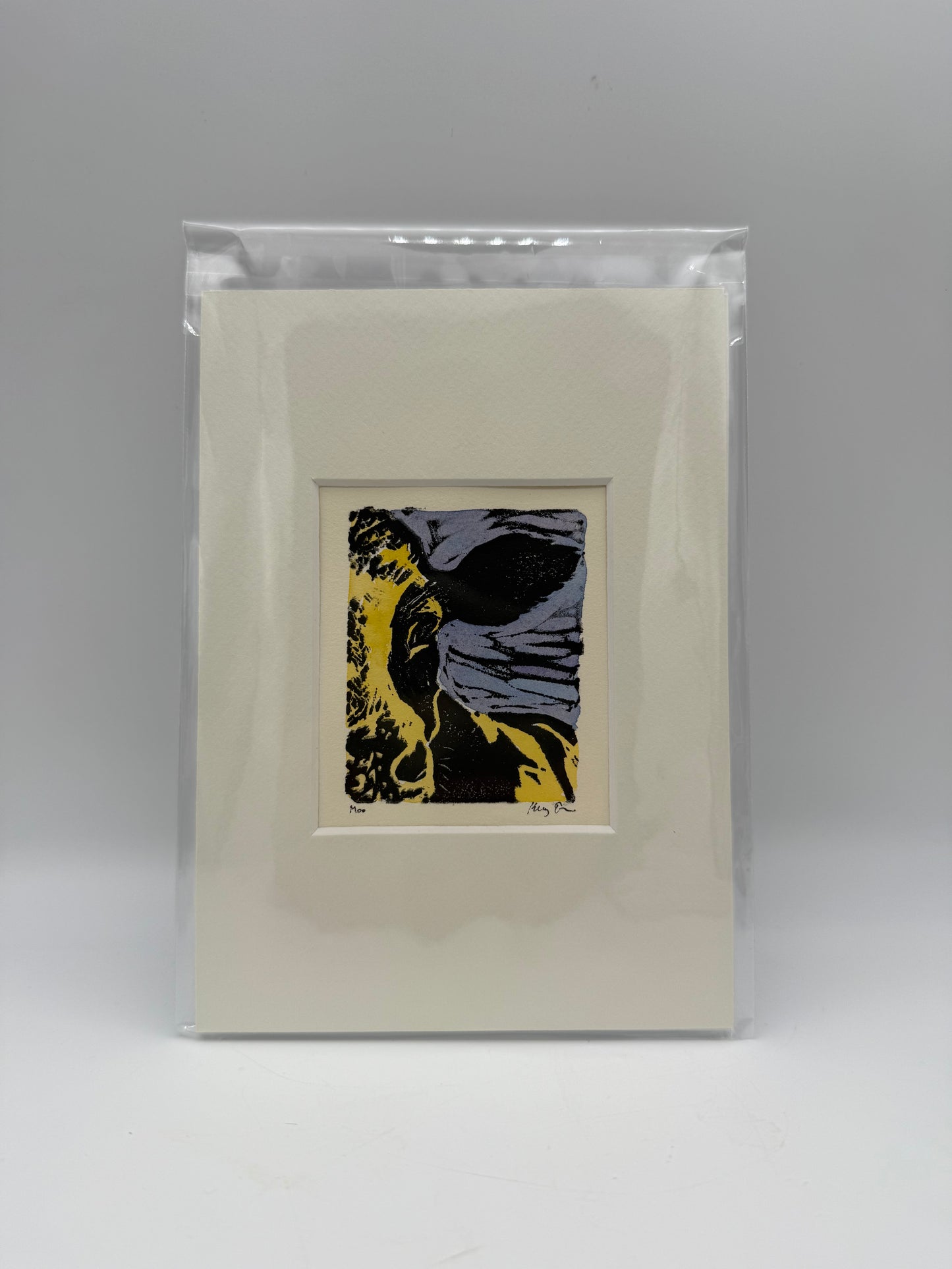 Original Linocut Matted Print 5X7 - Cow