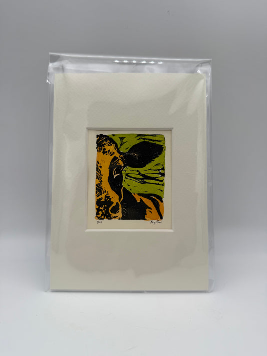 Original Linocut Matted Print 5X7 - Cow