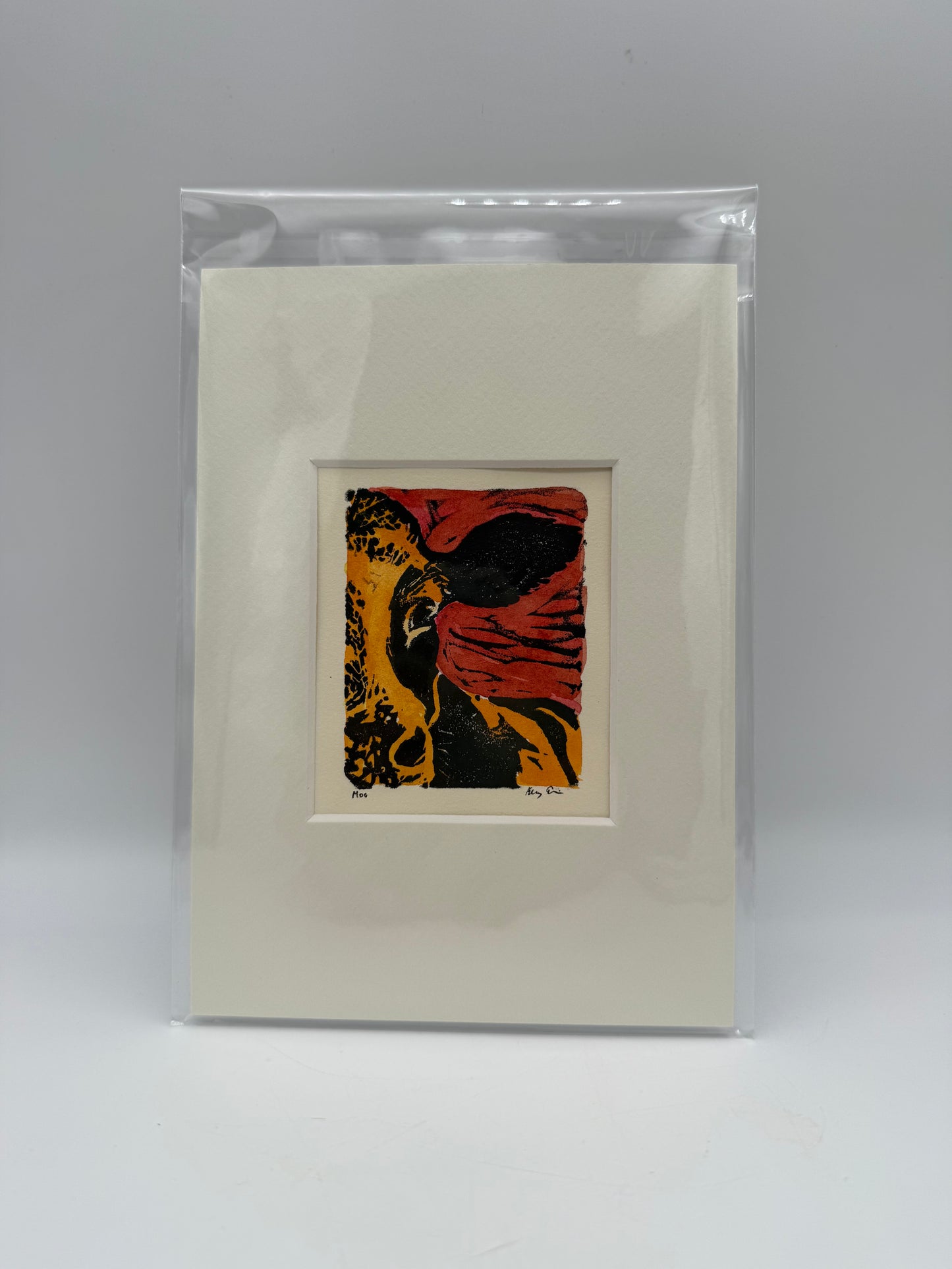 Original Linocut Matted Print 5X7 - Cow