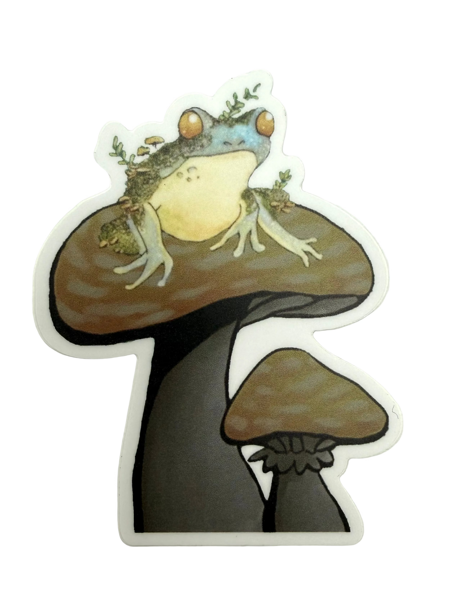 Illustration of a frog on a mushroom with a white background