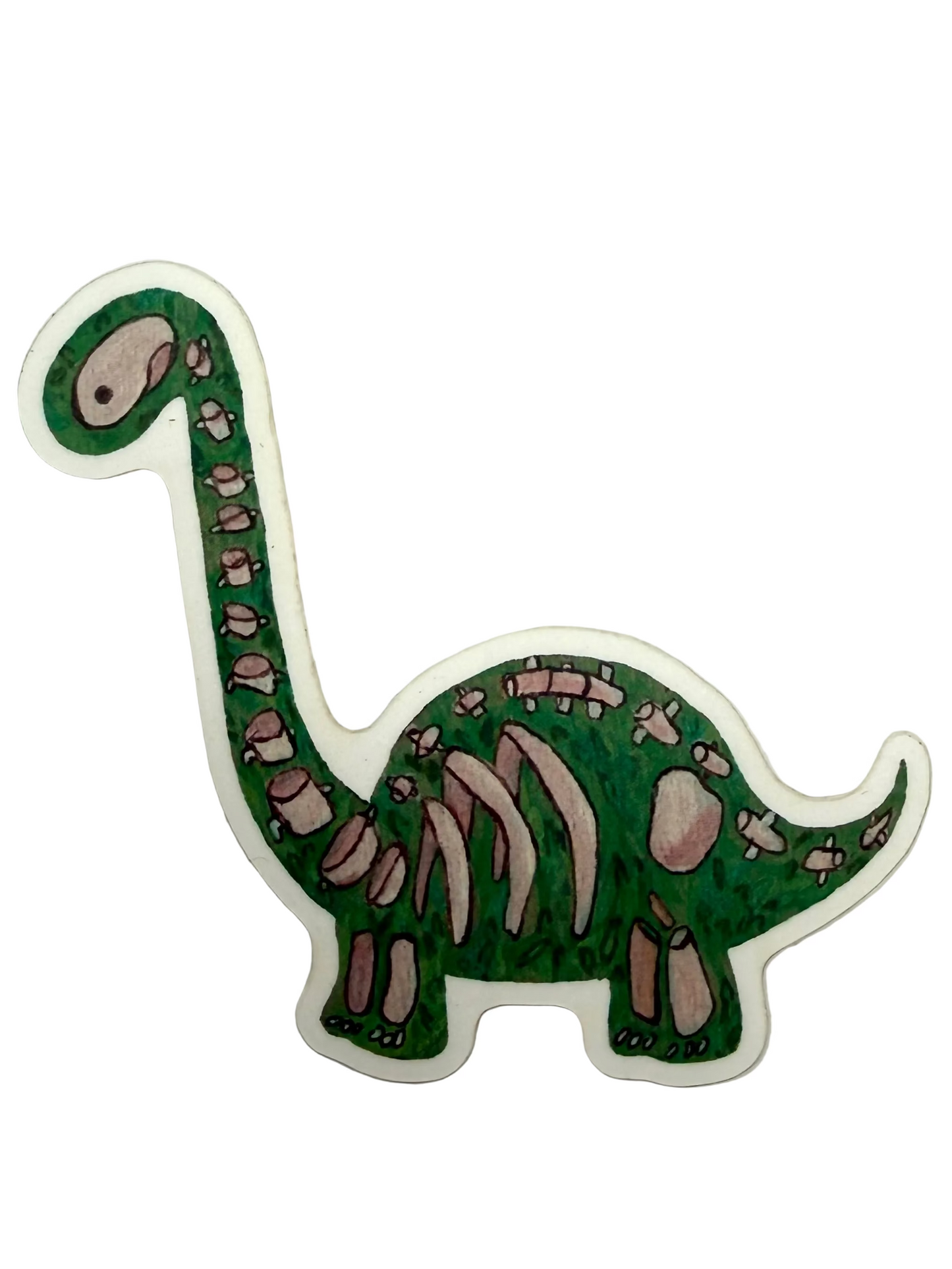 Sticker of a green dinosaur on a white background