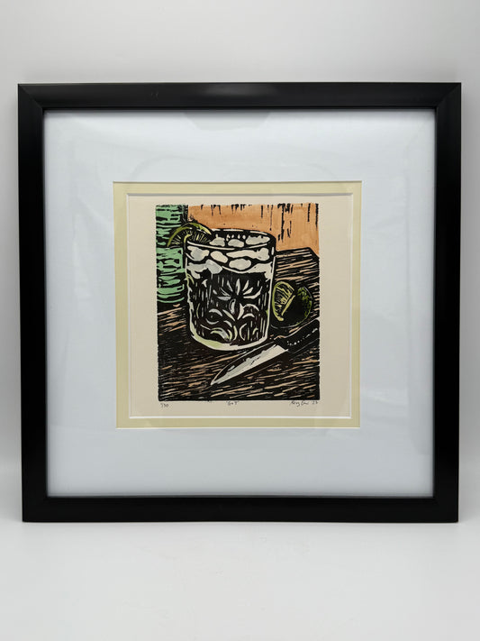 Original Woodcut Print - Gin & Tonic