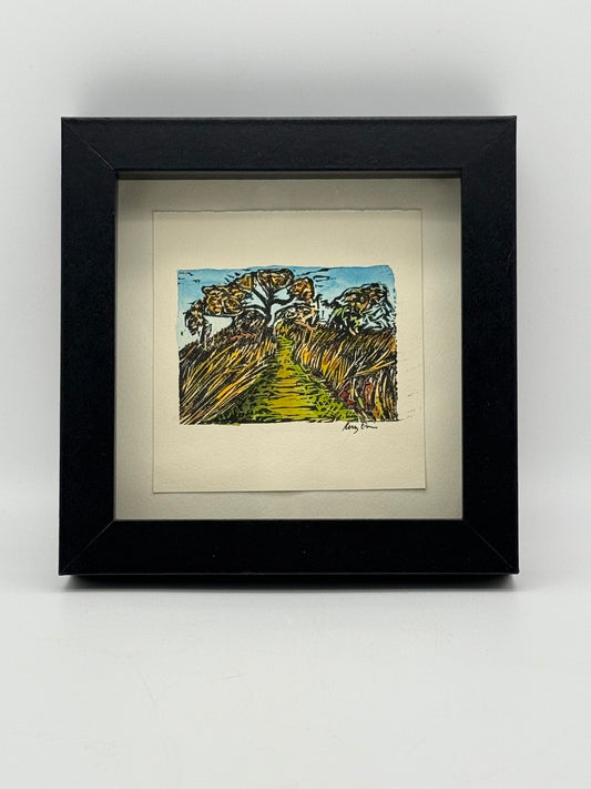 Original Linocut Print,  Handpainted - Shadow Box