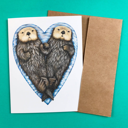 A2 size sea otter heart greeting card (blank inside) - The Regal Find