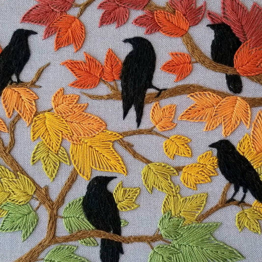 Autumn Birds Embroidery Kit: Grey - blue - The Regal Find
