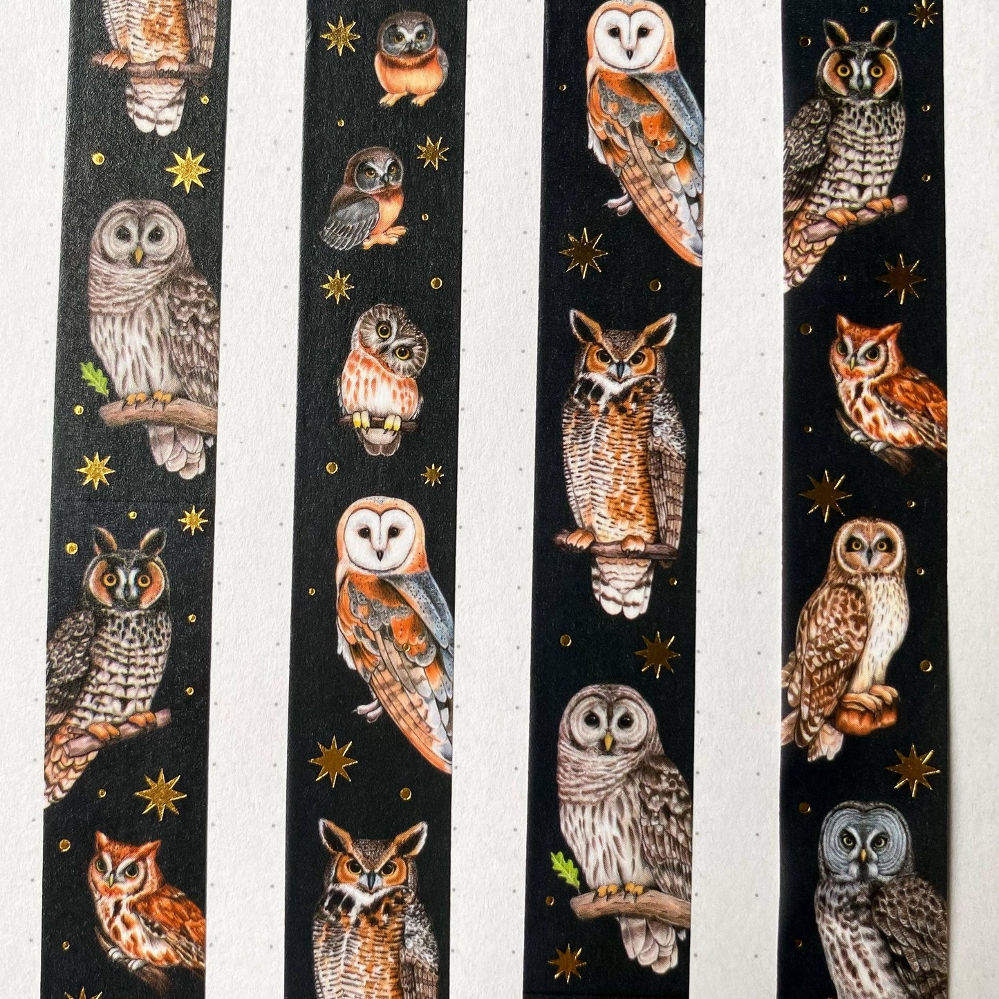 North American Owls Gold Foil Washi Tape