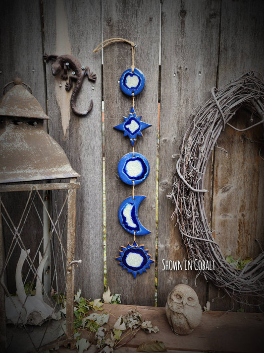 Celestial Wall Hanging, Handmade Sun Moon Stars, Boho Gift: Tin Man / Small 26" x 5" - The Regal Find
