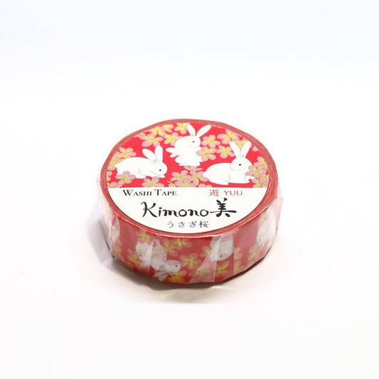 Kimono Beauty Mask Tape, 15Mm, Foil, Rabbit Cheery - The Regal Find
