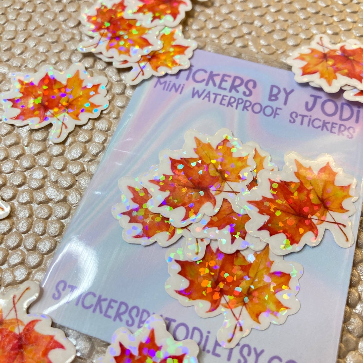 Tiny Fall Leaves Holographic Glitter Stickers - The Regal Find