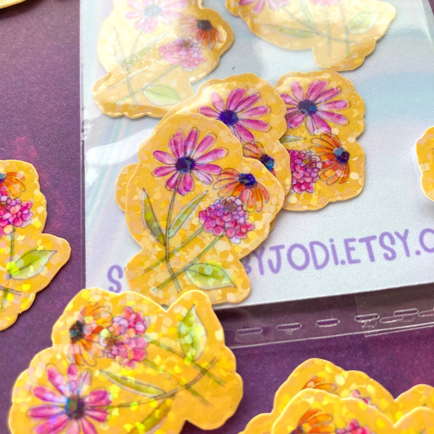 Tiny Wildflowers Holographic Glitter Stickers - The Regal Find