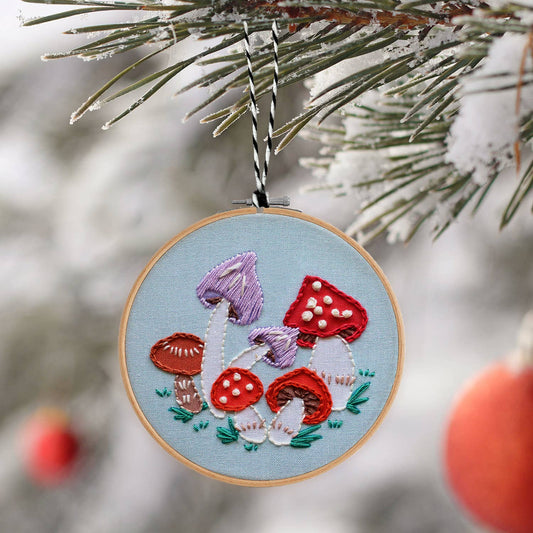 Embroidered Christmas Mushrooms DIY Ornament Kit