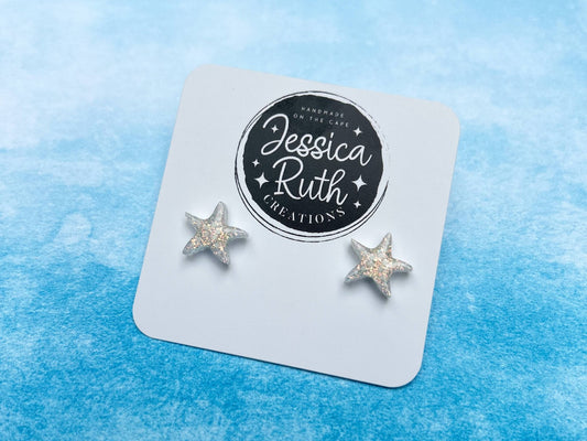 Pretty White, Pink, or Blue Summer Starfish Stud Earrings: Blue - The Regal Find