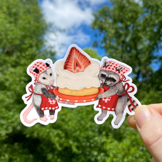 Strawberry Cake Opossum & Raccoon Sticker