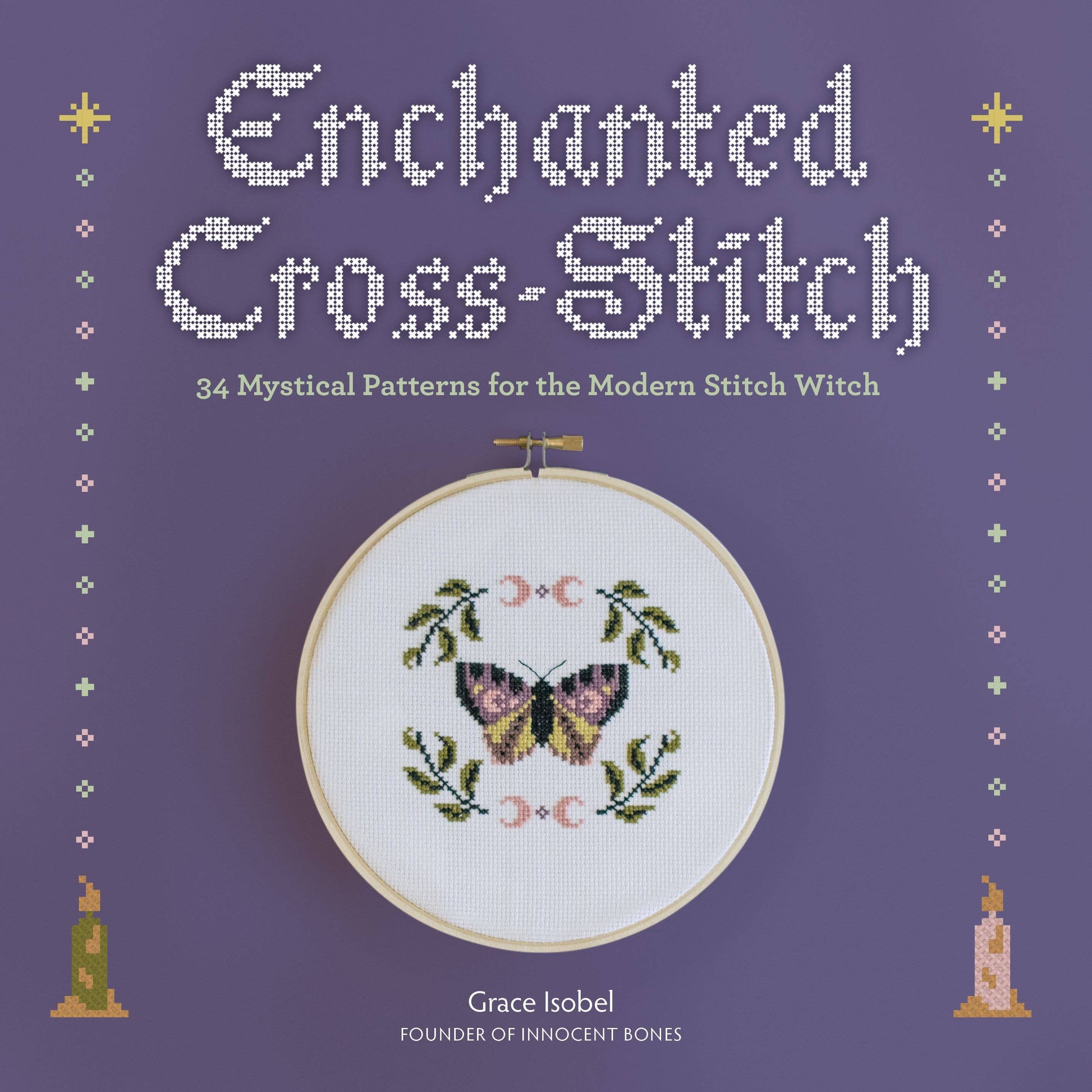 Book cover of 'Enchanted Cross-Stitch' with a butterfly design on a purple background