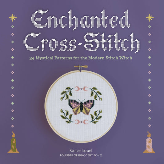 Book cover of 'Enchanted Cross-Stitch' with a butterfly design on a purple background