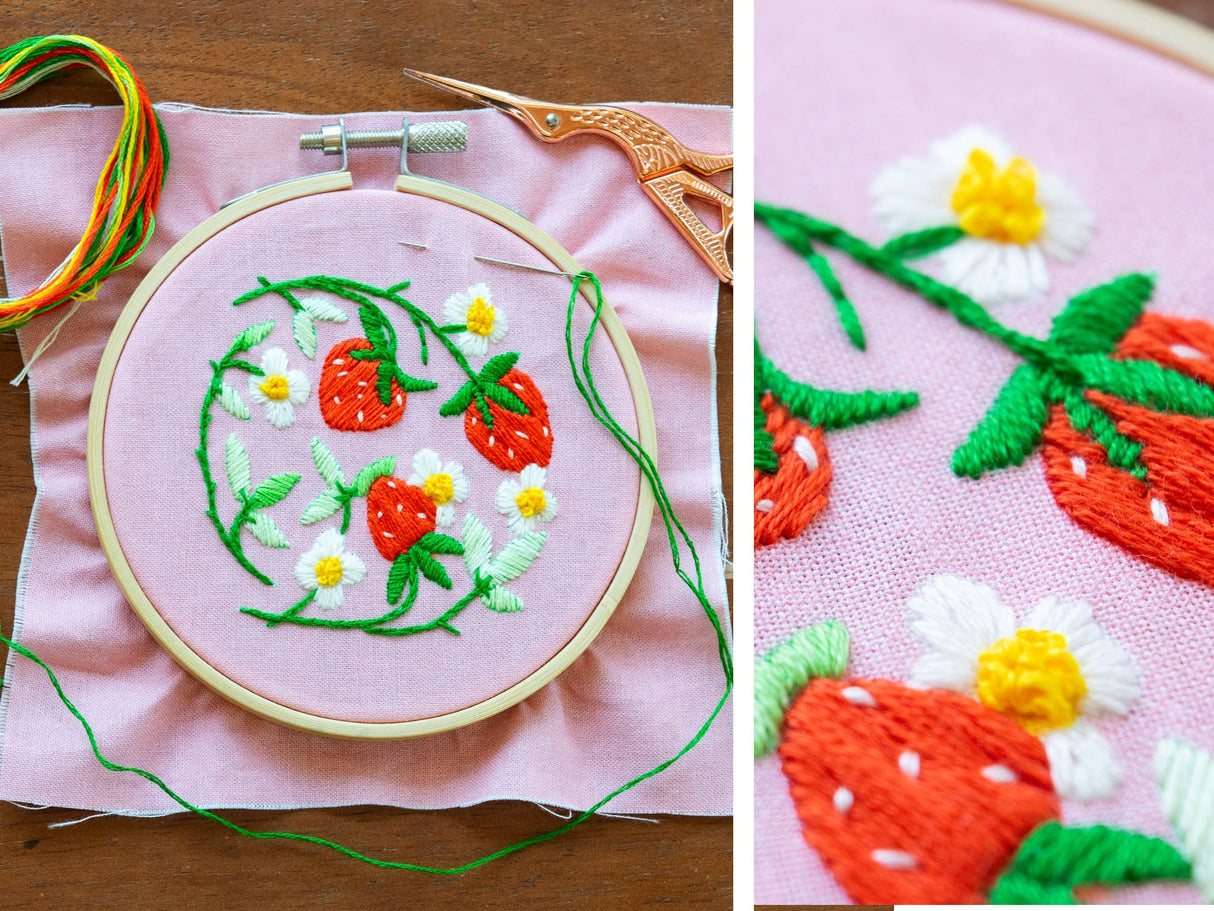 Embroidered Strawberries DIY Ornament Kit