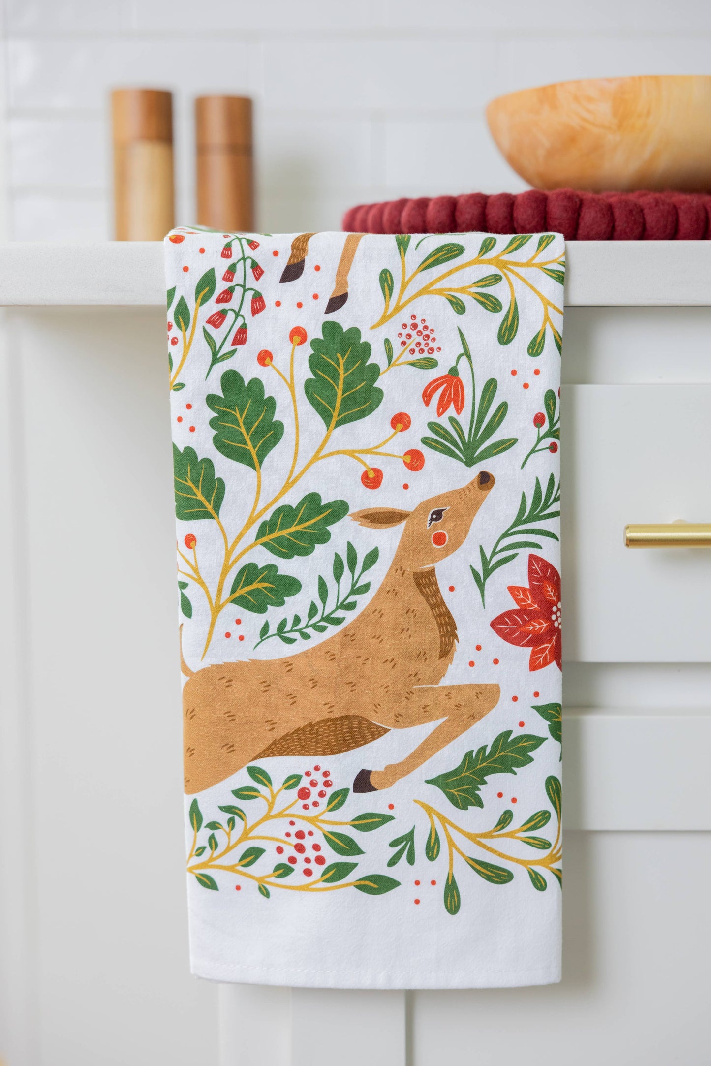 Christmas Forest Tea Towel - Woodland Holiday Kitchen Towel