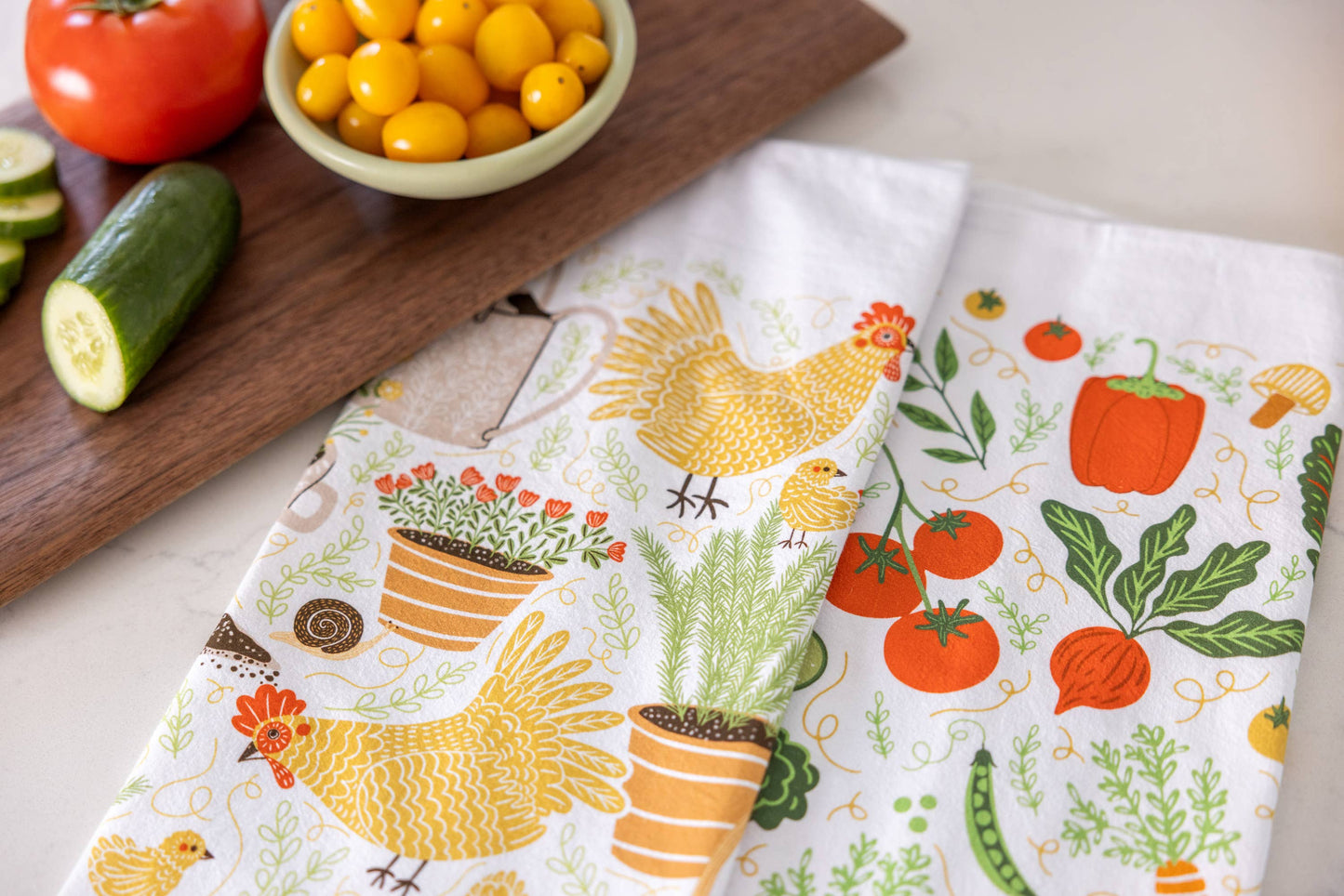 Garden Chickens Tea Towel - Farmhouse Kitchen Towel Decor
