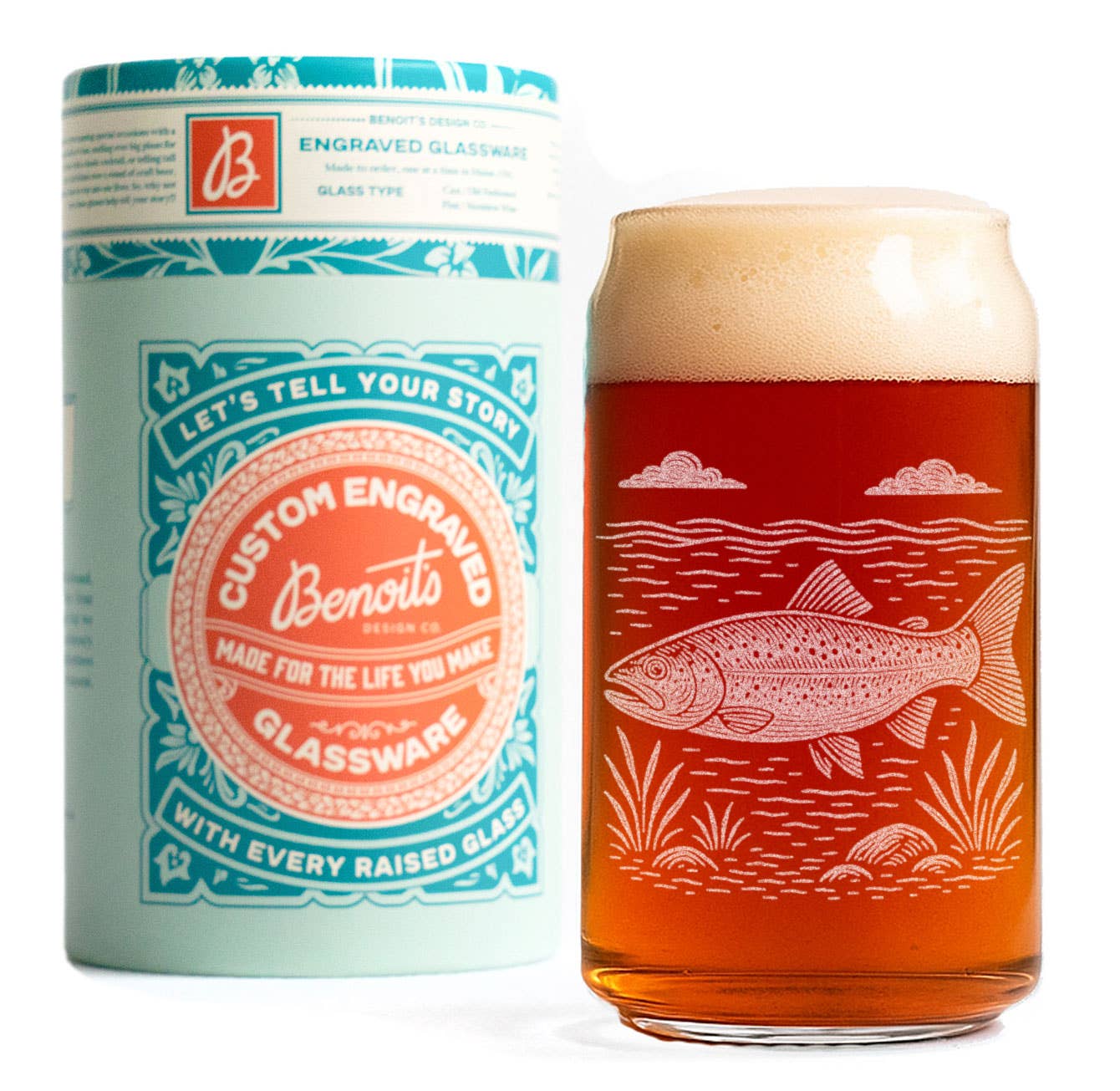 Trout Drinking Glasses: Old Fashion ~ 12 oz