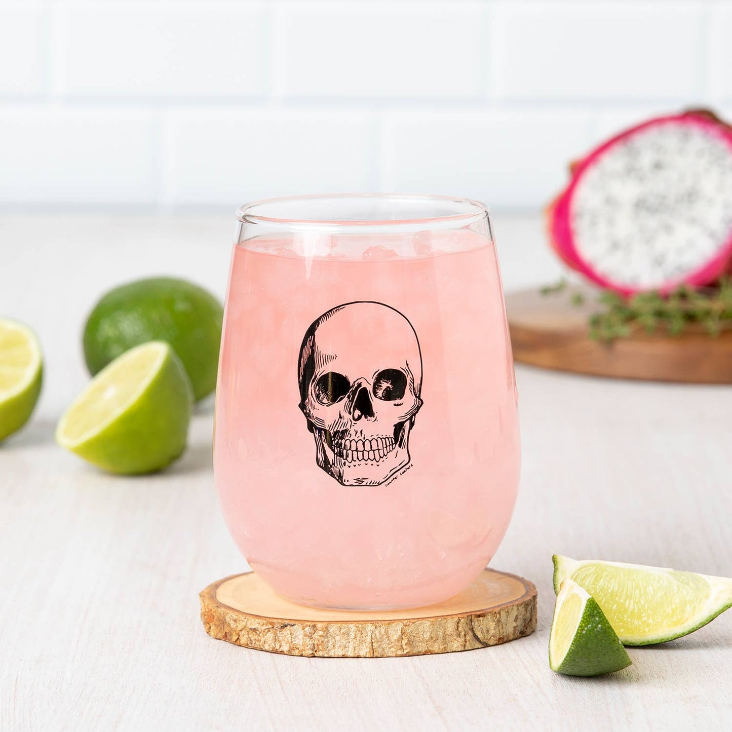 Skull Stemless Wine Glass - Black