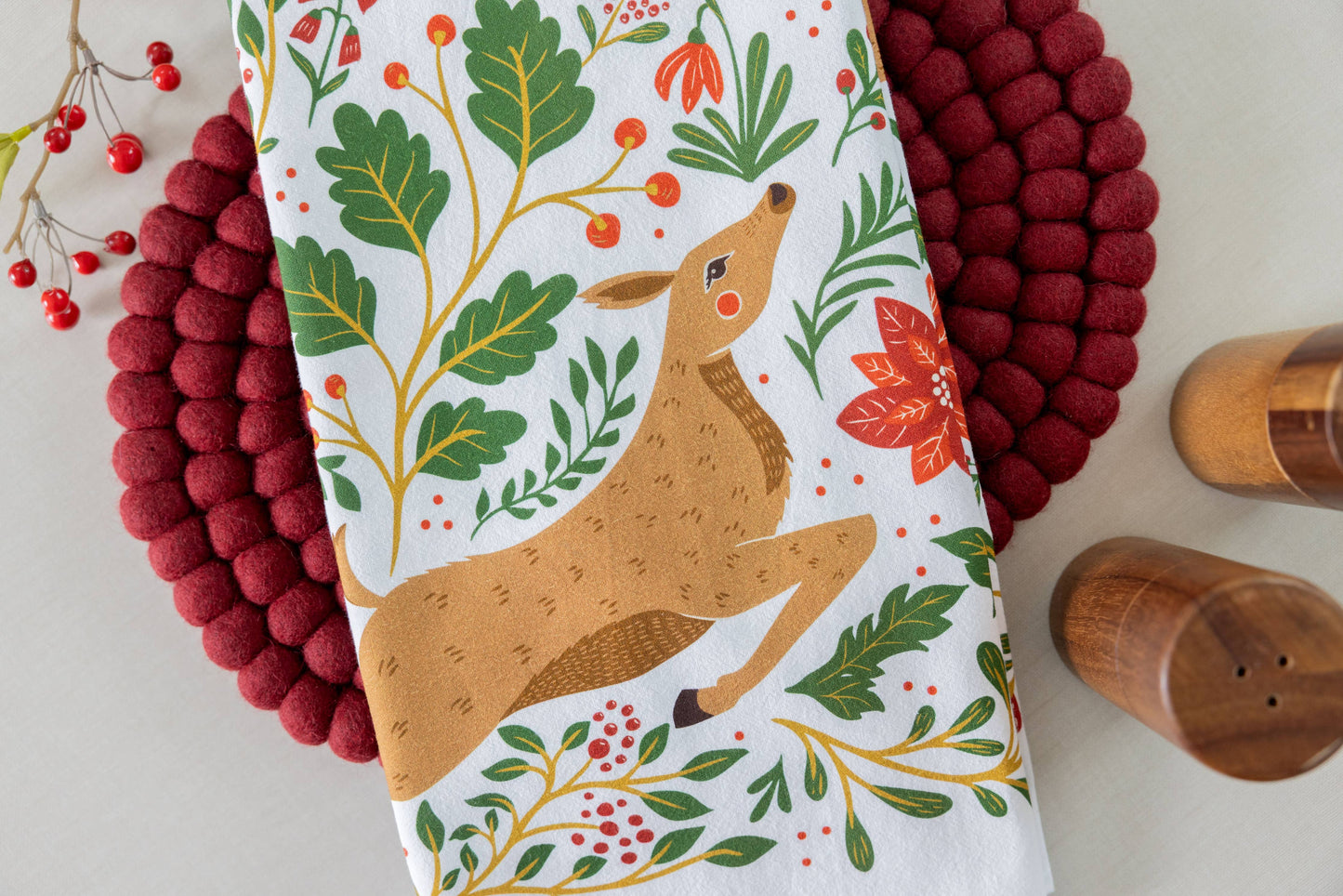 Christmas Forest Tea Towel - Woodland Holiday Kitchen Towel