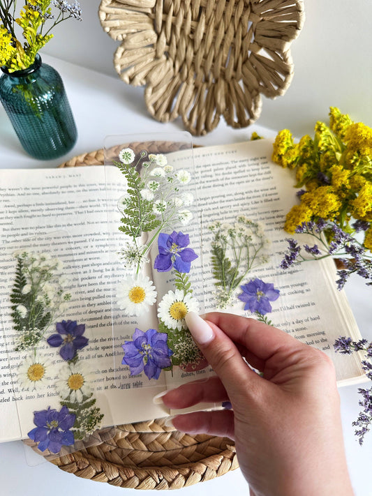 Purple + White Pressed Flower Bookmark