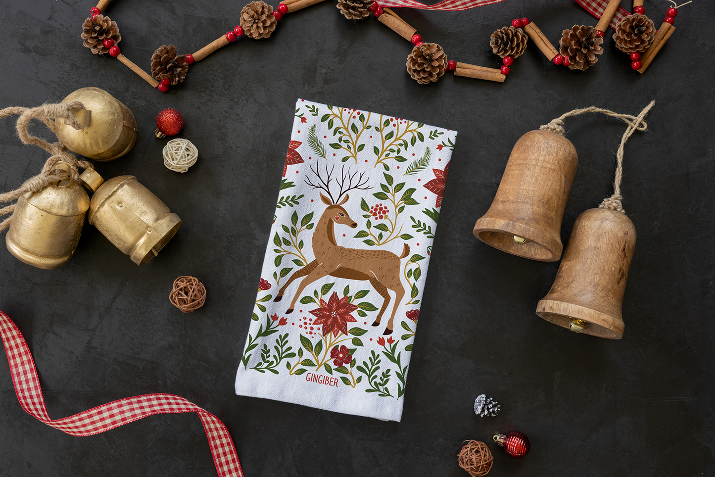 Christmas Forest Tea Towel - Woodland Holiday Kitchen Towel