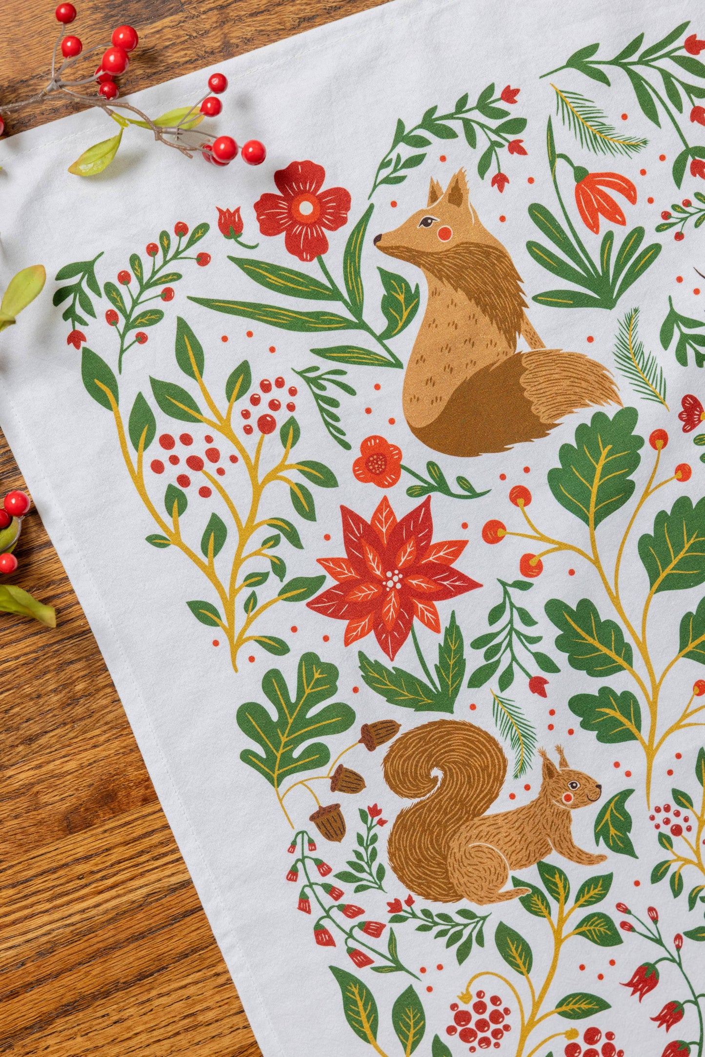 Christmas Forest Tea Towel - Woodland Holiday Kitchen Towel