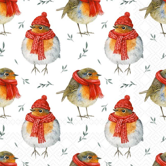 Paper Cocktail Napkins 20ct Robin In Winter Christmas