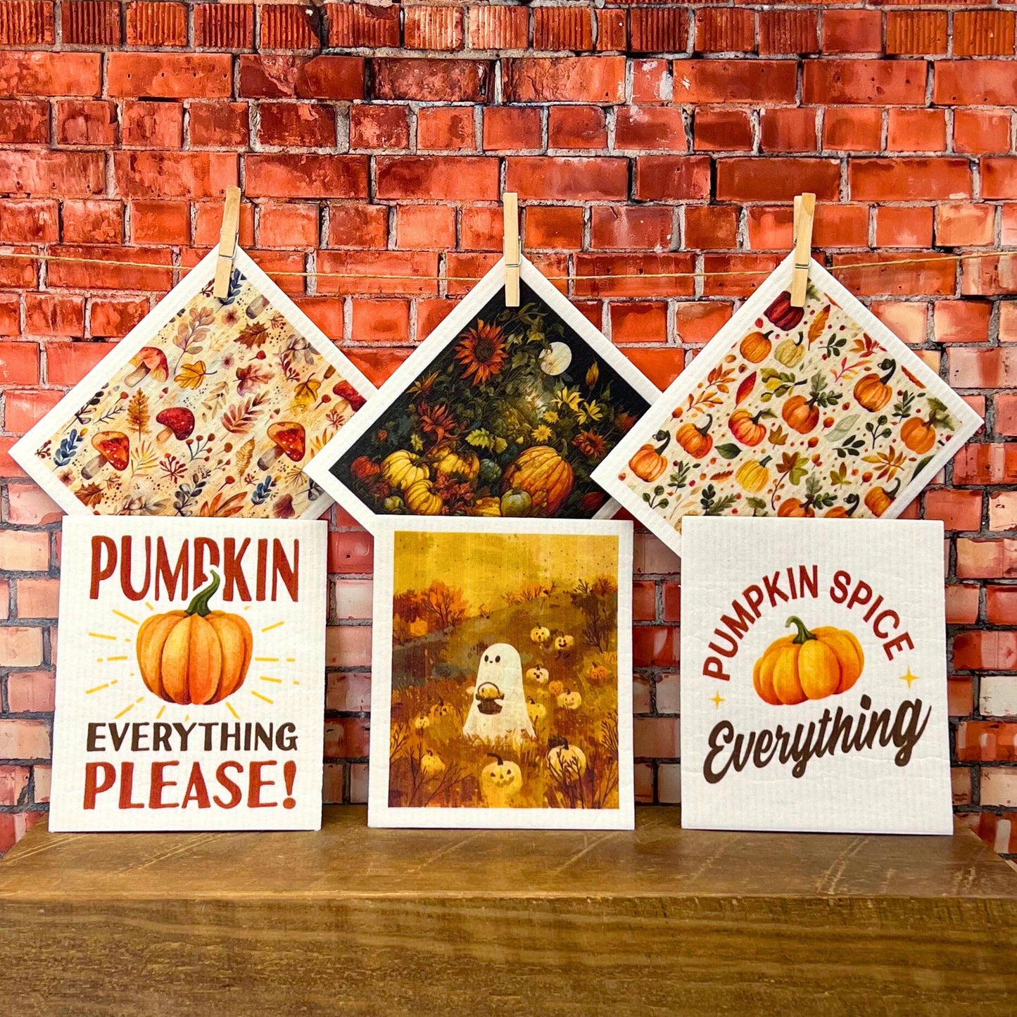 Ghost Pumpkin Picking Halloween Swedish Dishcloth Fall Decor