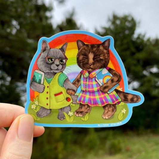 Rainbow Gal Pals Bookish Cats Weatherproof Vinyl Sticker