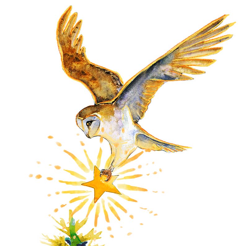Owl Pine Tree - Christmas Card: Single