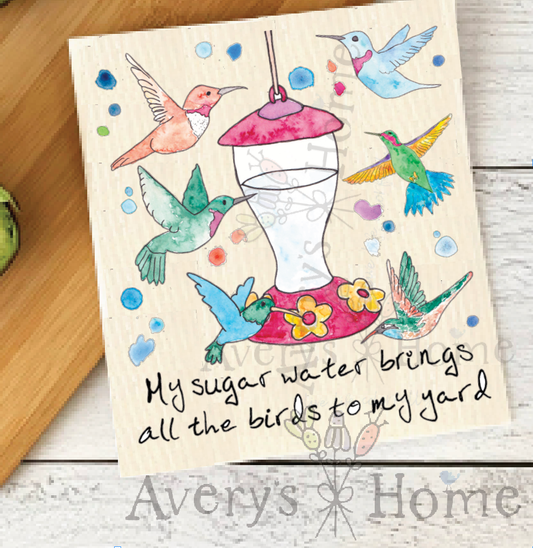 My Sugar Water Funny Hummingbird Organic Swedish Dishcloth