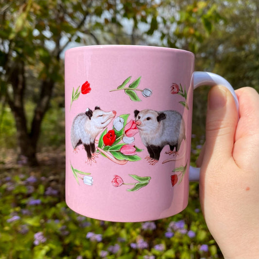Opossums and Tulips 11 oz Ceramic Mug