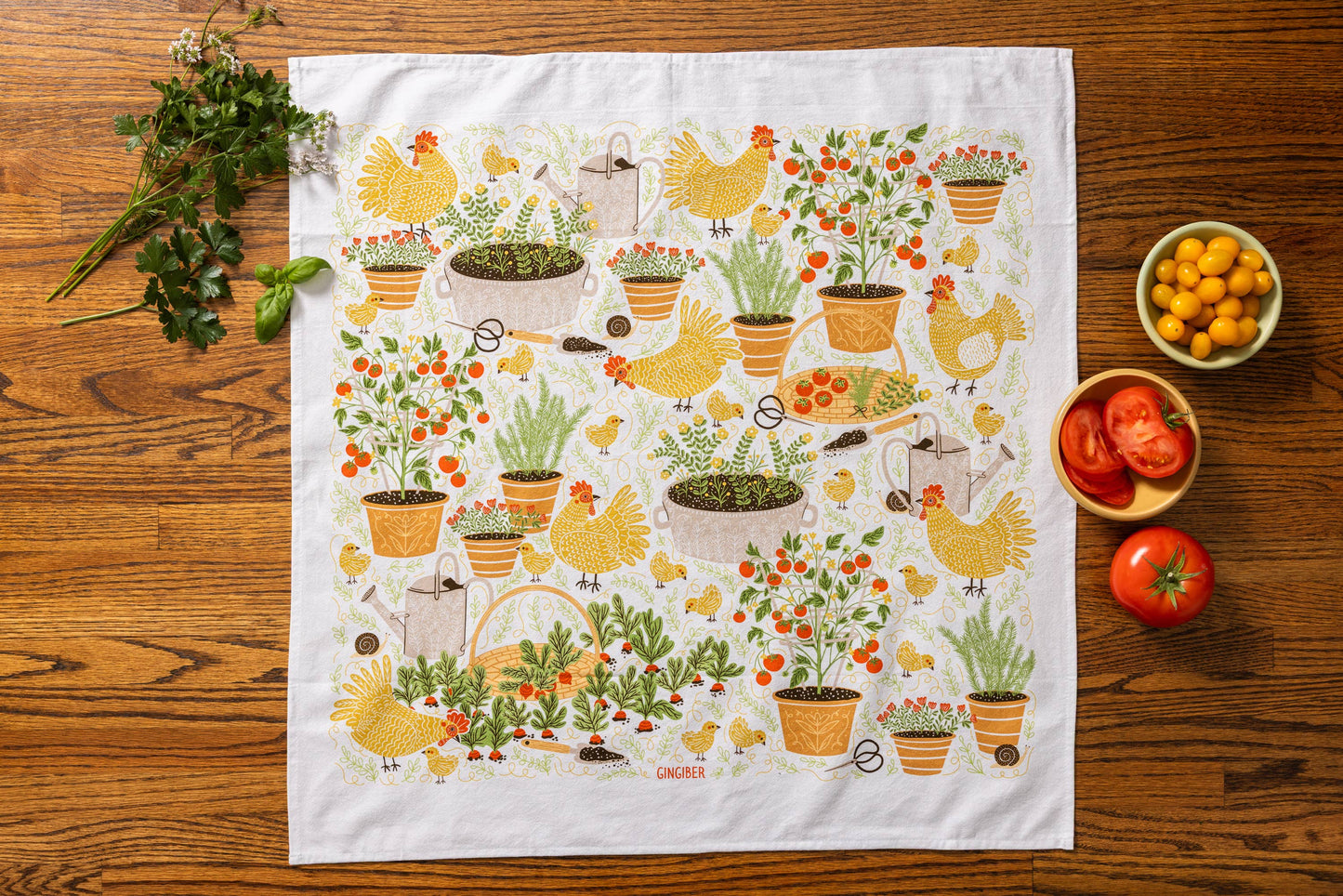 Garden Chickens Tea Towel - Farmhouse Kitchen Towel Decor