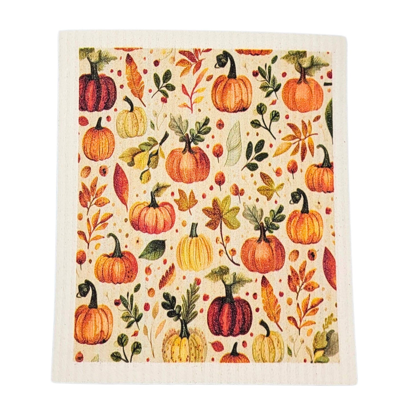 Pumpkins & Autumn Leaves Swedish Dishcloth - Fall Decor