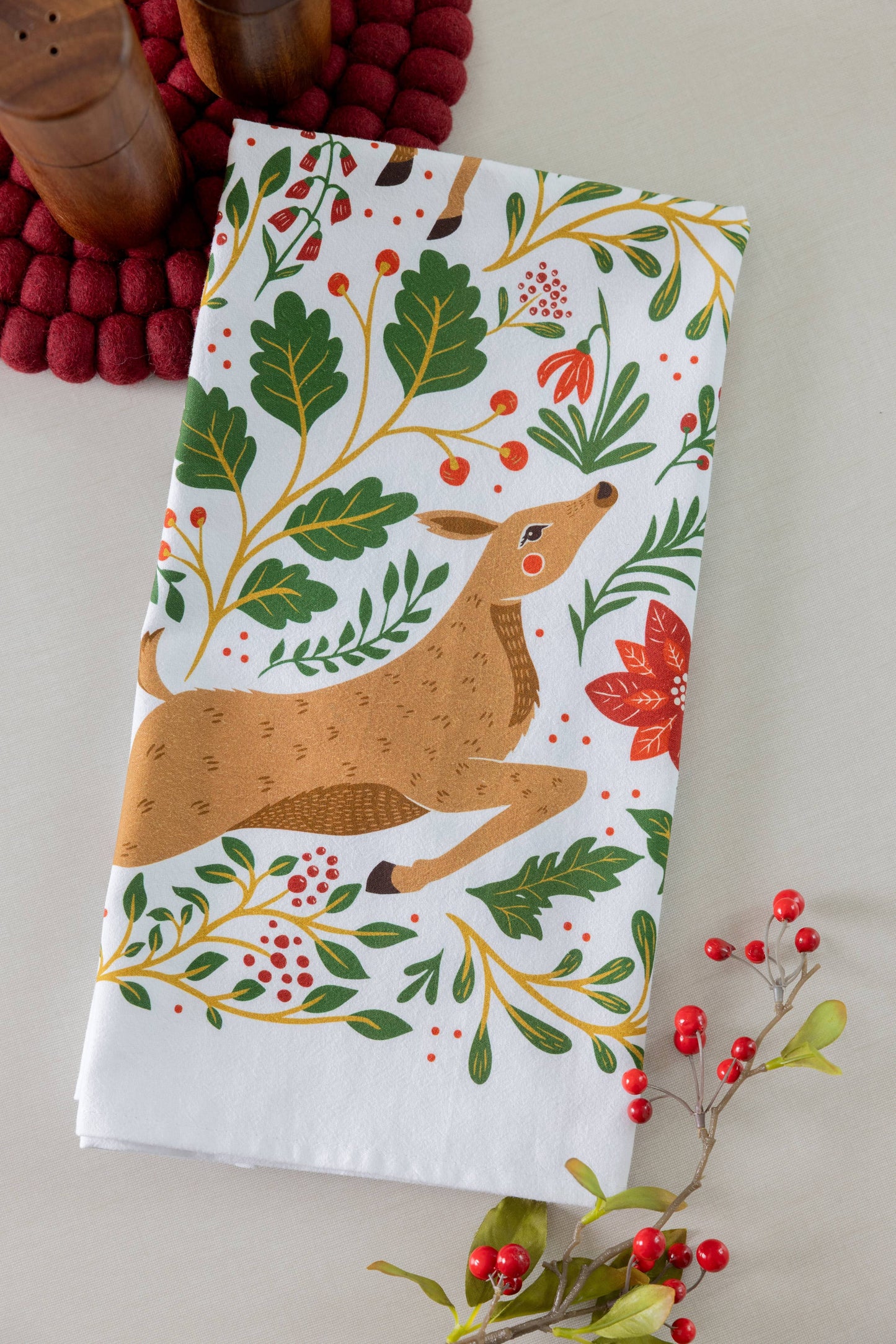 Christmas Forest Tea Towel - Woodland Holiday Kitchen Towel