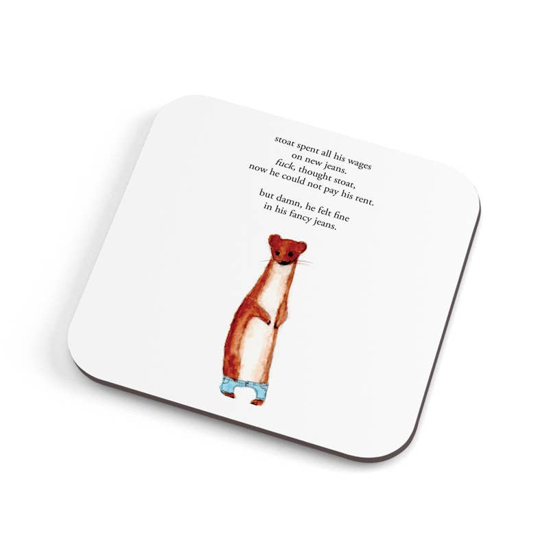 Stoat Humor Coaster - cork backed and reusable!