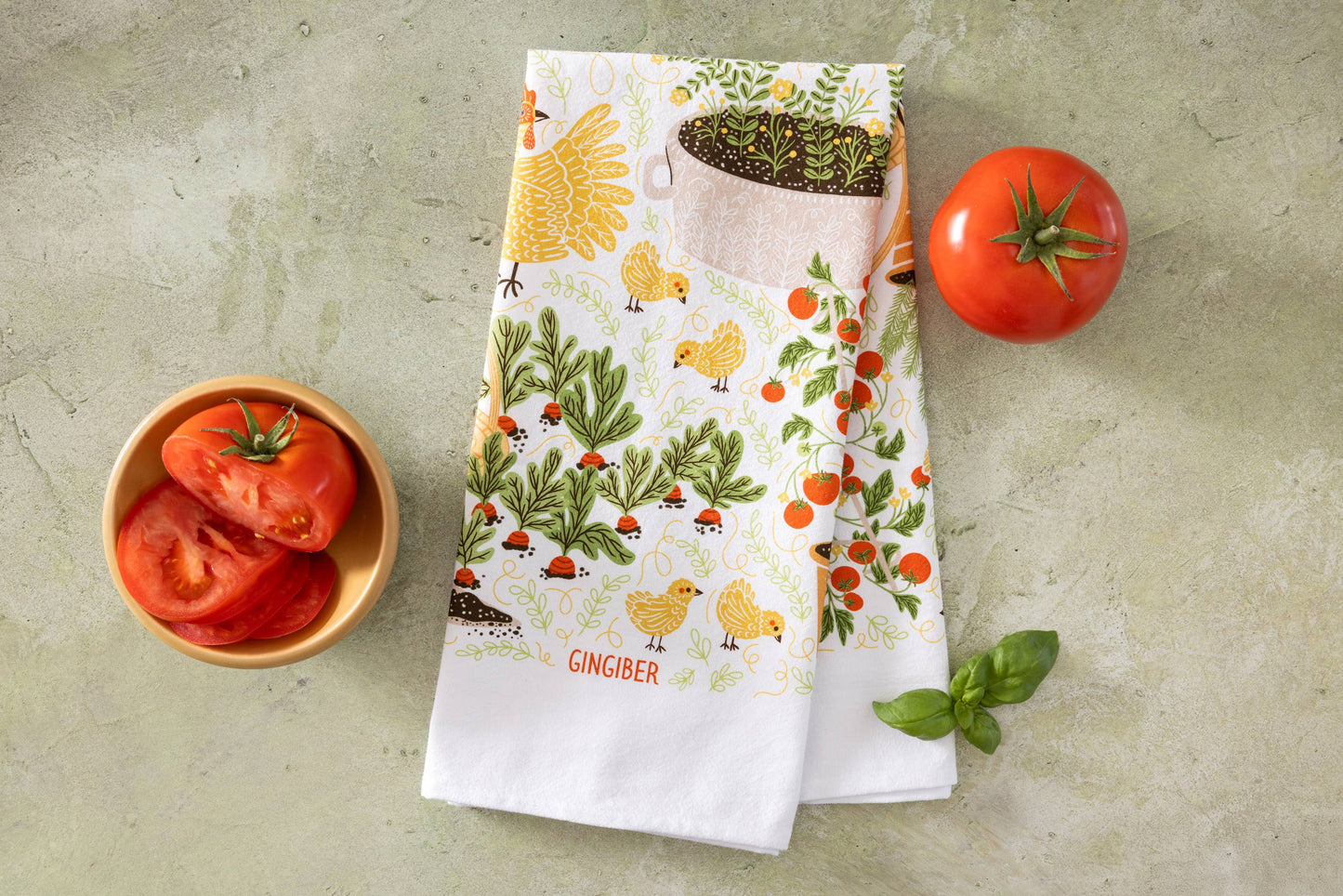 Garden Chickens Tea Towel - Farmhouse Kitchen Towel Decor