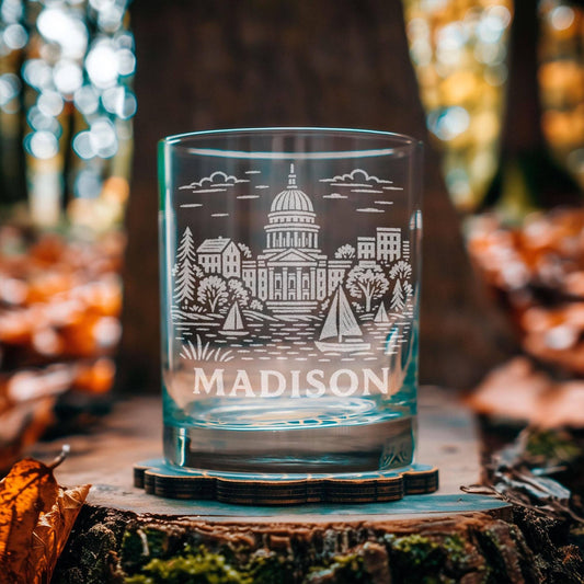 Madison Wisconsin Glasses: Old Fashioned ~ 12 oz