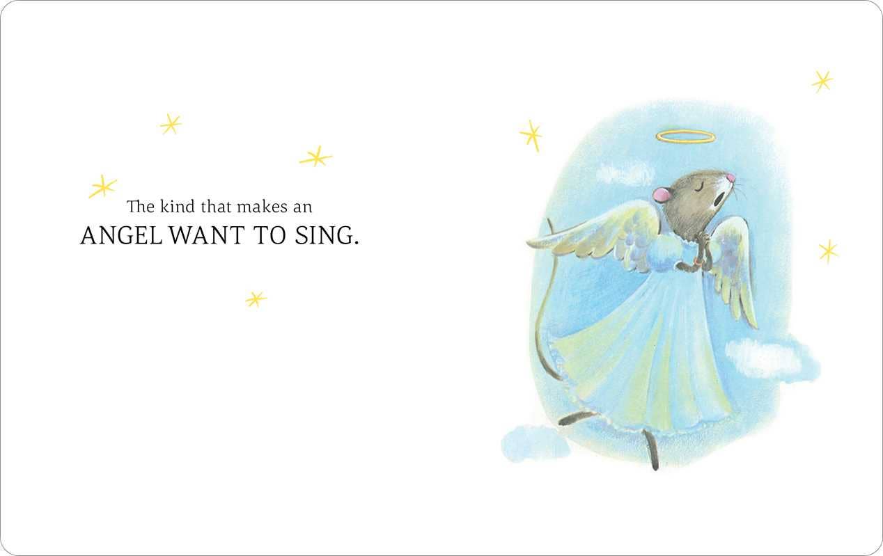 Illustration of a mouse angel with text on a white background